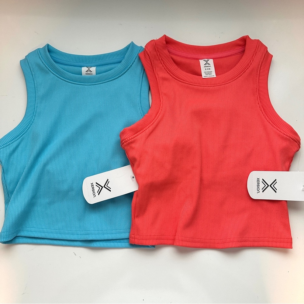 Xersion Blue and Orange Red Ribbed Athletic Tank Tops Size 7/8 Girls